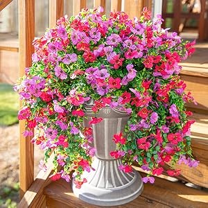 Artificial Faux Hanging Flowers Plants for Spring Outdoor Outside Decoration, 2