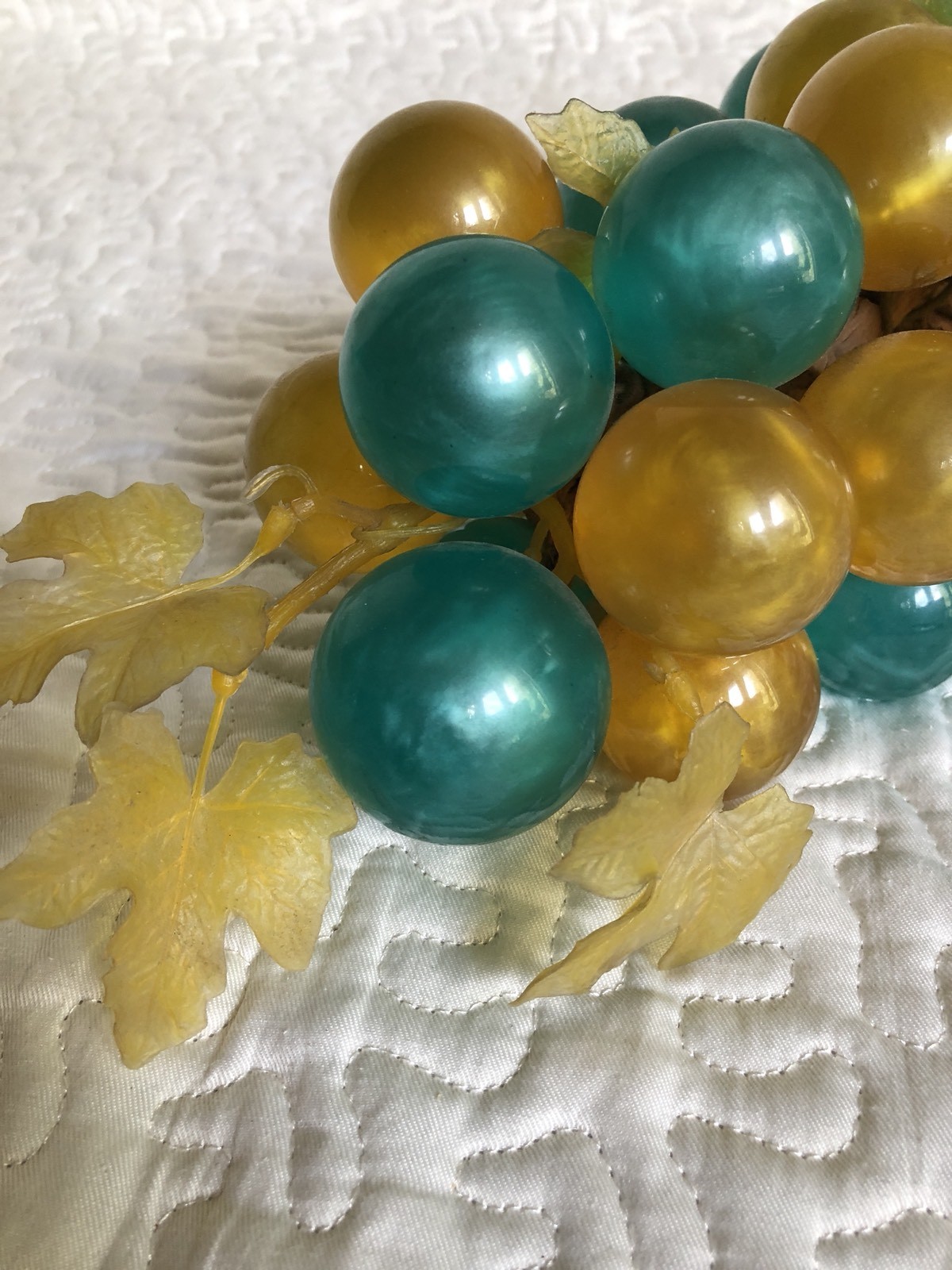 Vintage Faux Grape Cluster On Vine Branch Wood Acrylic Large