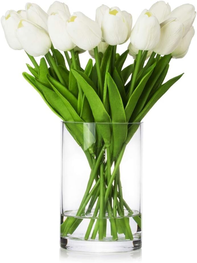 Luxurious 20-Piece Artificial Tulips Arrangement in Faux Water – Indoor/Outdoor