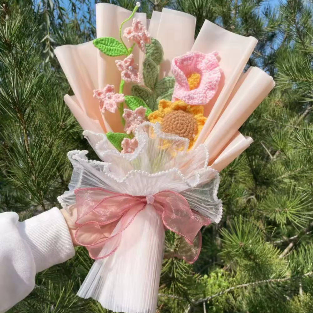 💖Crochet Flower Bouquet Rose Handmade Knitted Eternal Artificial Anniversary💖