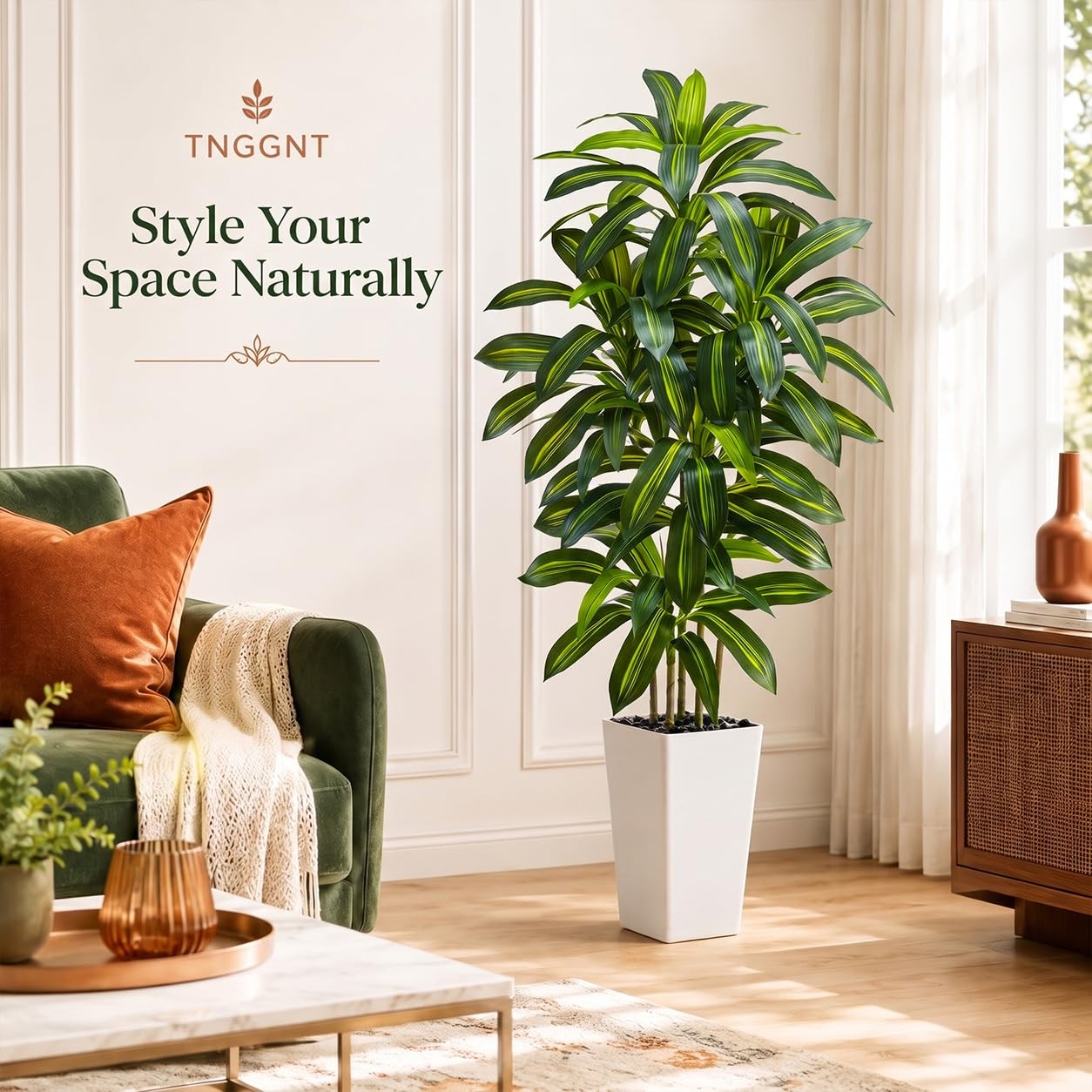 Artificial Dracaena Tree：5FT Faux Silk Tropical Yucca Floor Trees Realistic F…