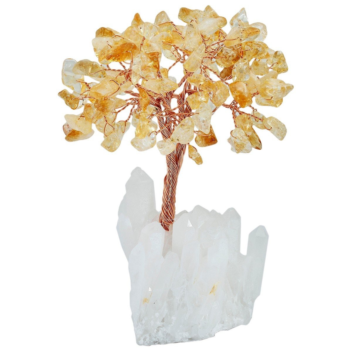 Natural Citrine Money Tree Rock Quartz Cluster Base Bonsai Sculpture 4 Inch
