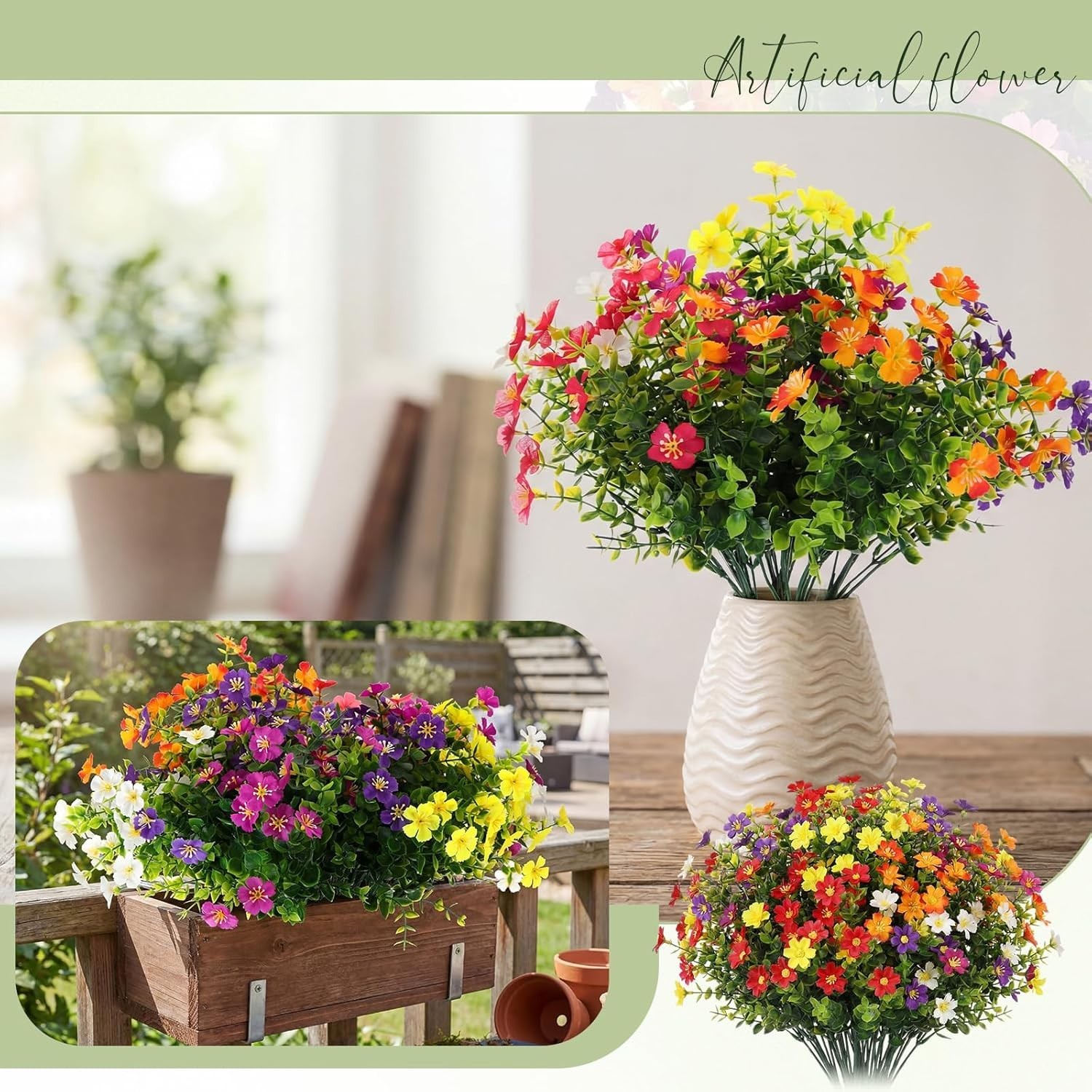 24 Pack Artificial Flowers Outdoor UV Resistant, 6 Colors Realistic Fake Flow…