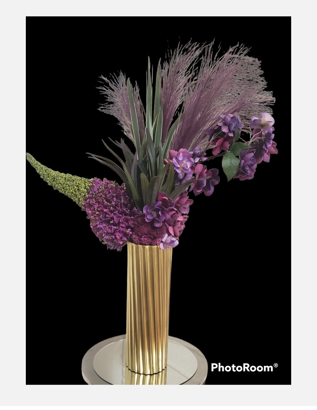 Modern Flowers Arrangement In Metal Vase
