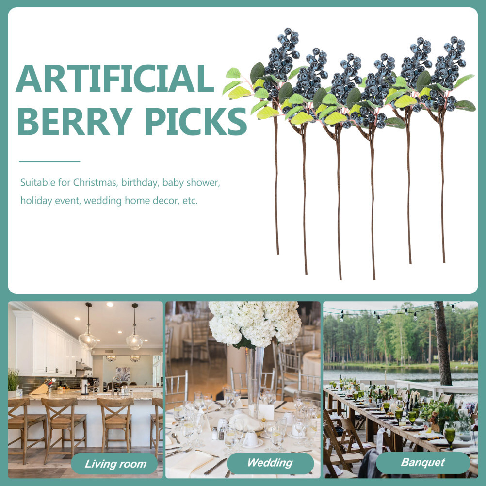 5 Pcs Artificial Blueberries Berry Picks for Christmas Tree Lifelike Branch
