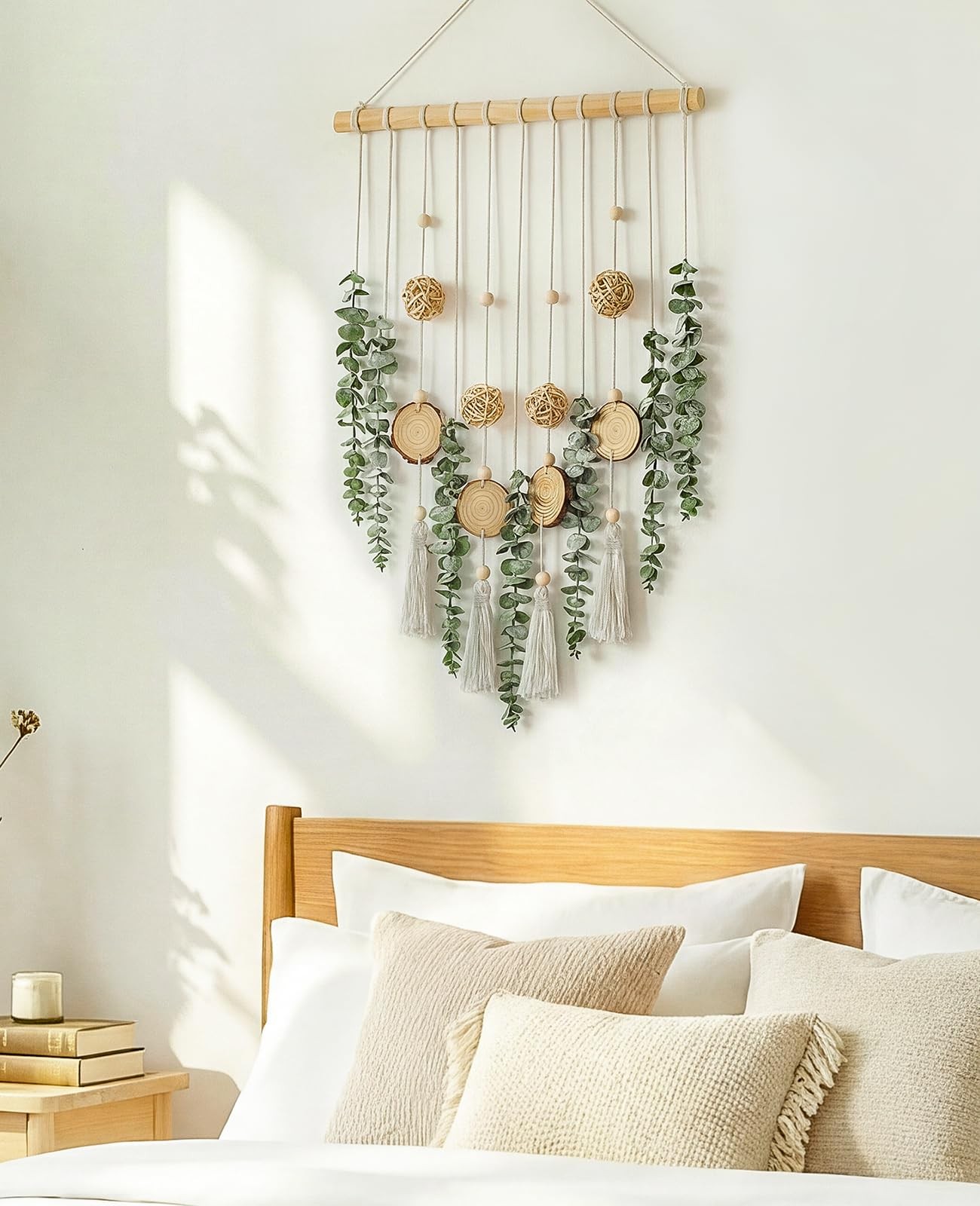 Artificial Eucalyptus Wall Hanging, Fake Greenery Leaves Stems with Wicker Ba…