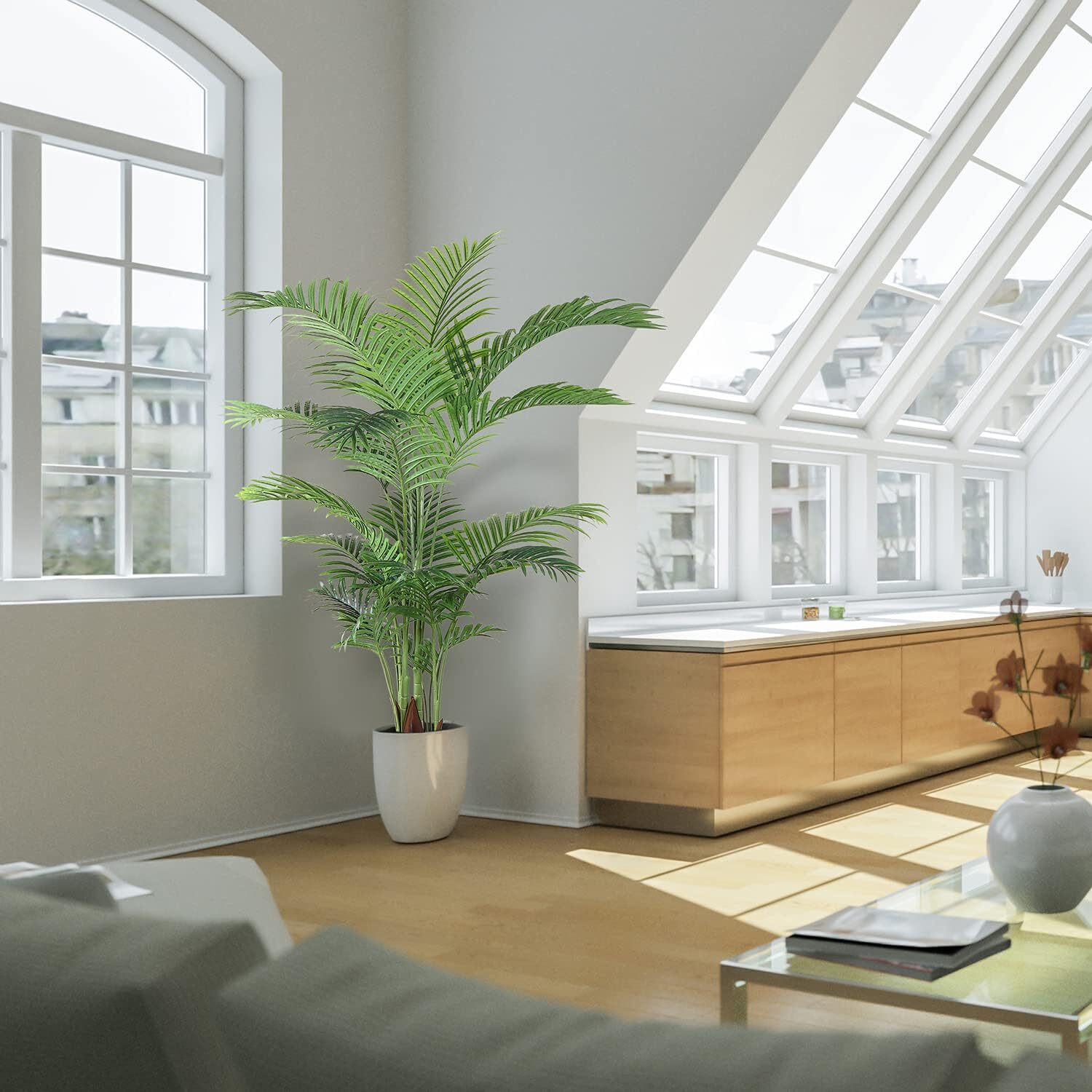 Artificial Areca Palm Plant Fake Palm Tree with Pot – Realistic Leaves