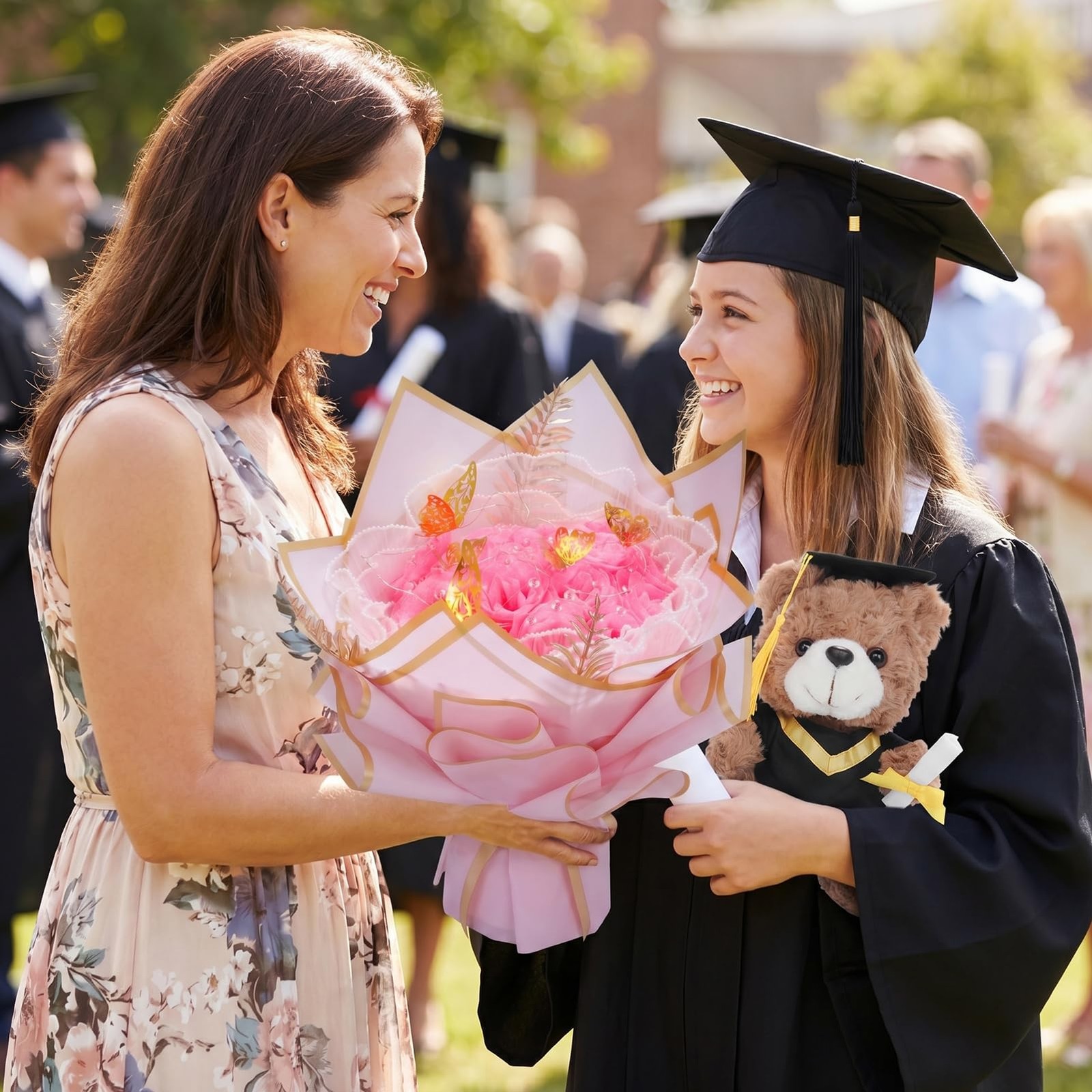 Graduation Flower Bouquet Set DIY Graduation Gifts with Bear Glitter Roses De…