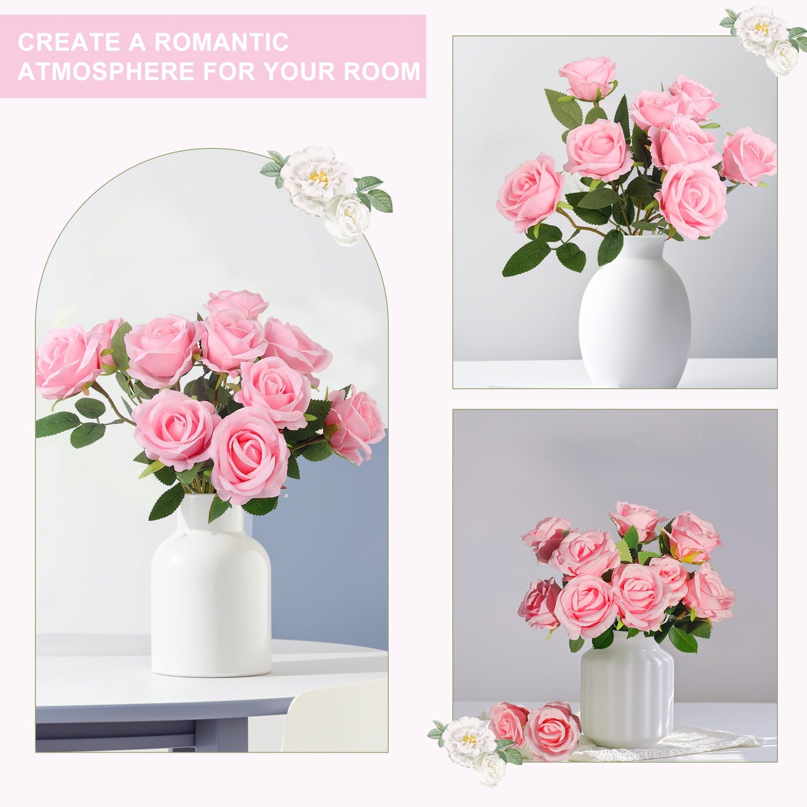 Artificial Roses Bulk Pink Silk Rose with Stem, 52pcs Fake Flowers Decoration…