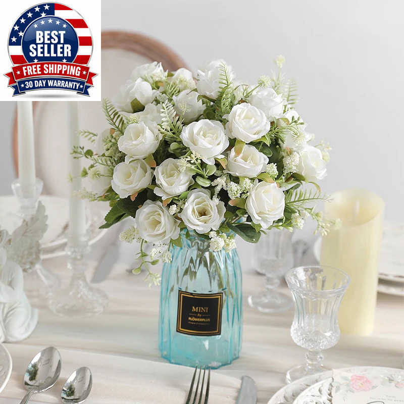 30Cm White Silk Peony Bouquet with 5 Large and 4 Small Buds for Weddings