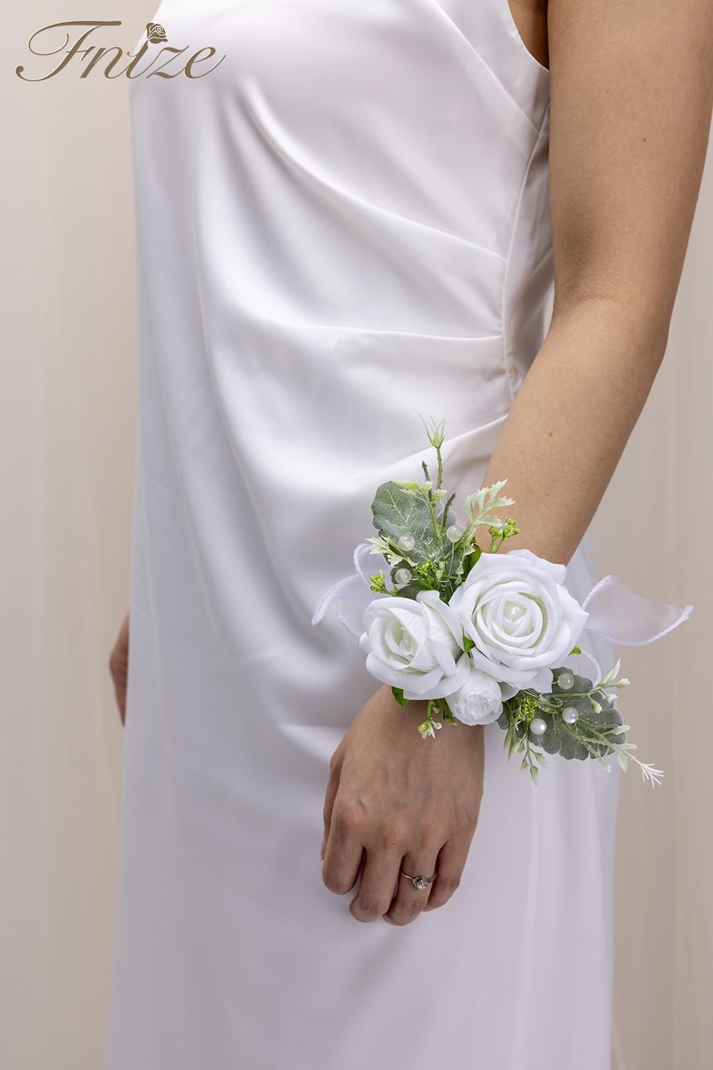 White Wrist Corsage and Boutonniere Set for Bride Groom Bridesmaids Groomsmen…