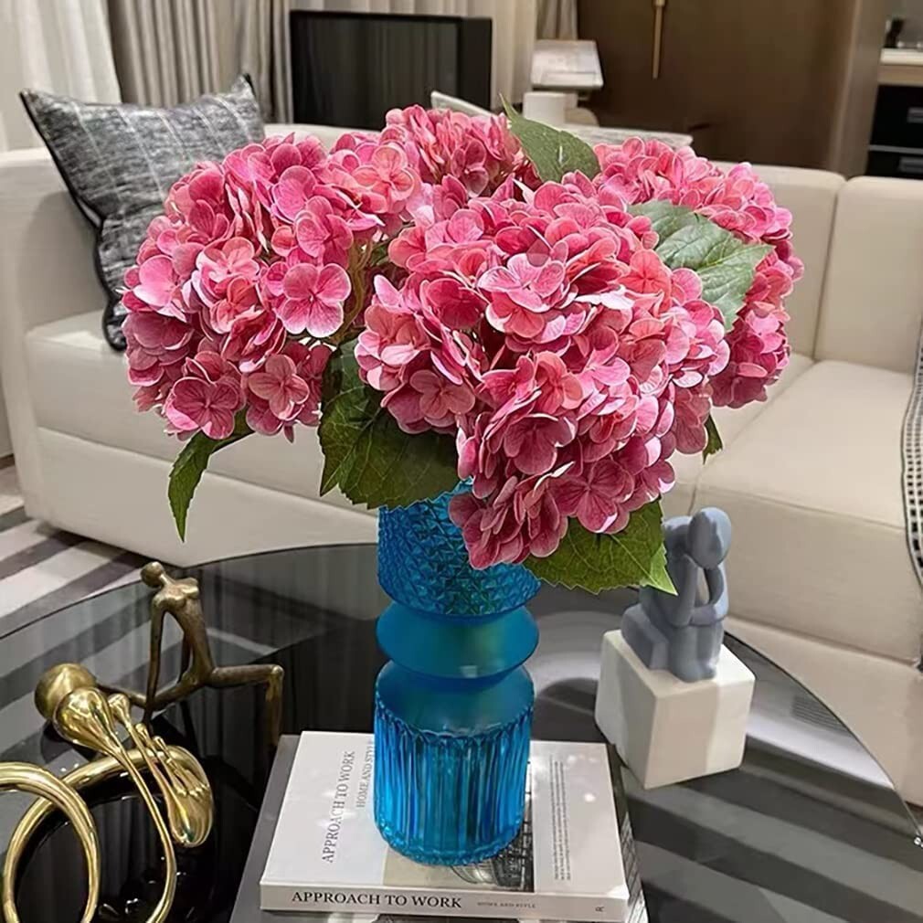 3pcs 25in Artificial Realistic Hydrangea Flowers 3D Real Touch 25in Extra Long