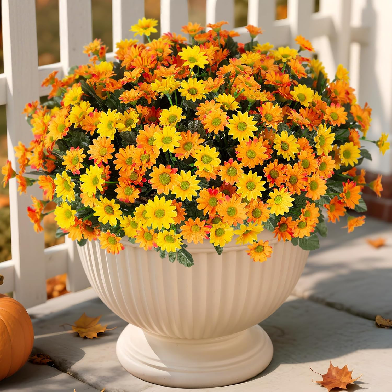 Fake Mums Fall Artificial Flowers for Outdoor Decoration, 6 Bundles Faux Silk Da