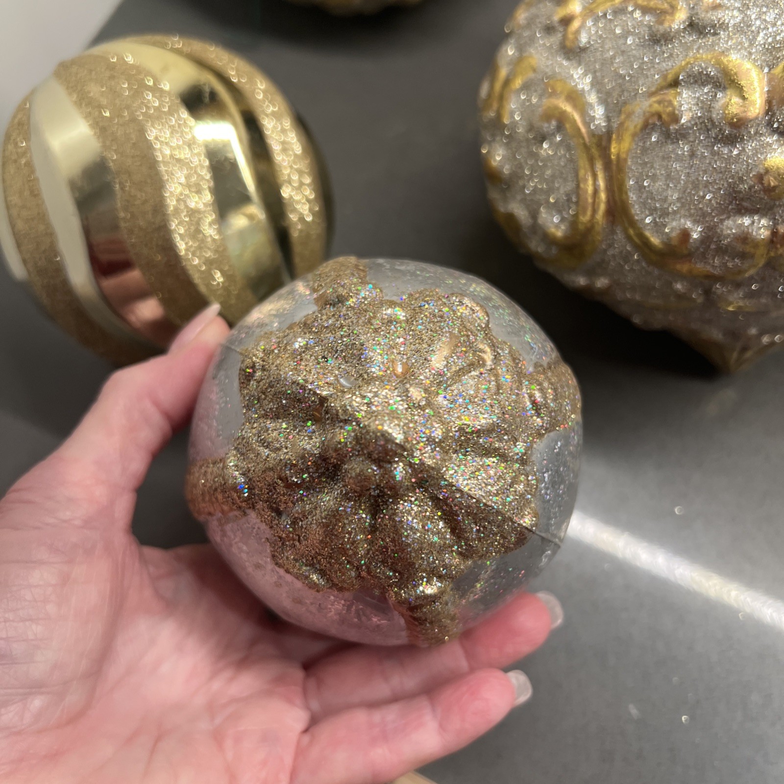 6 Extra Large/Large Gold Silver Glitter Ball Ornamental Decor