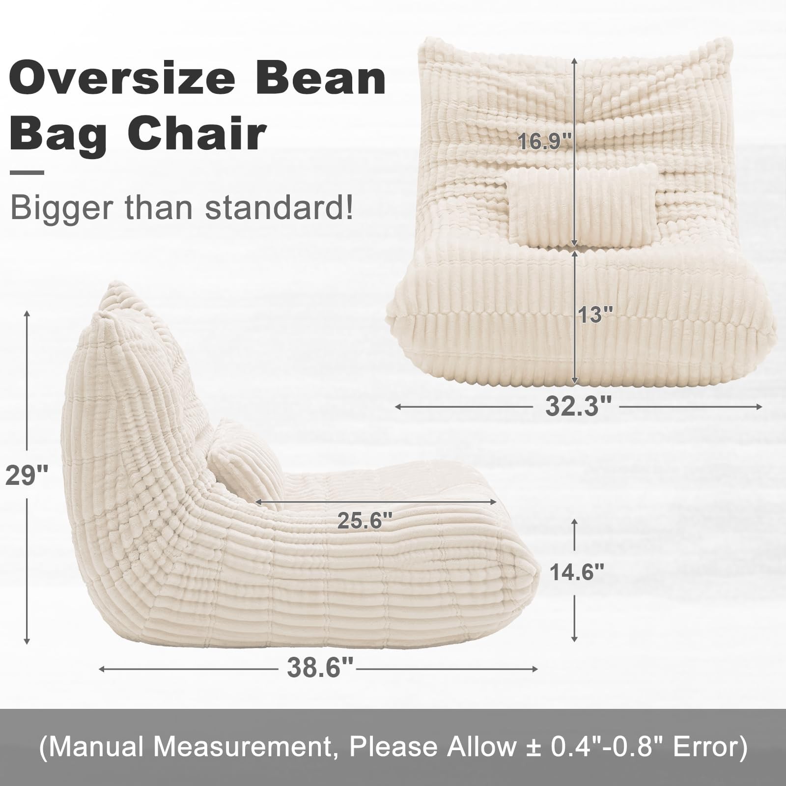 Bean Bag Chair with Lumbar Pillow, Gaint Bean Bag Chairs for Adults, Oversized