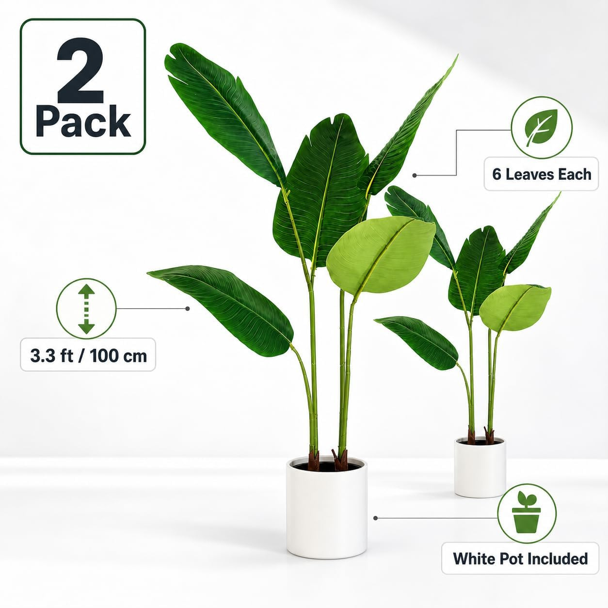 Artificial Bird of Paradise Plant 3.3Ft, Faux Banana Leaf Tropical Trees with 6