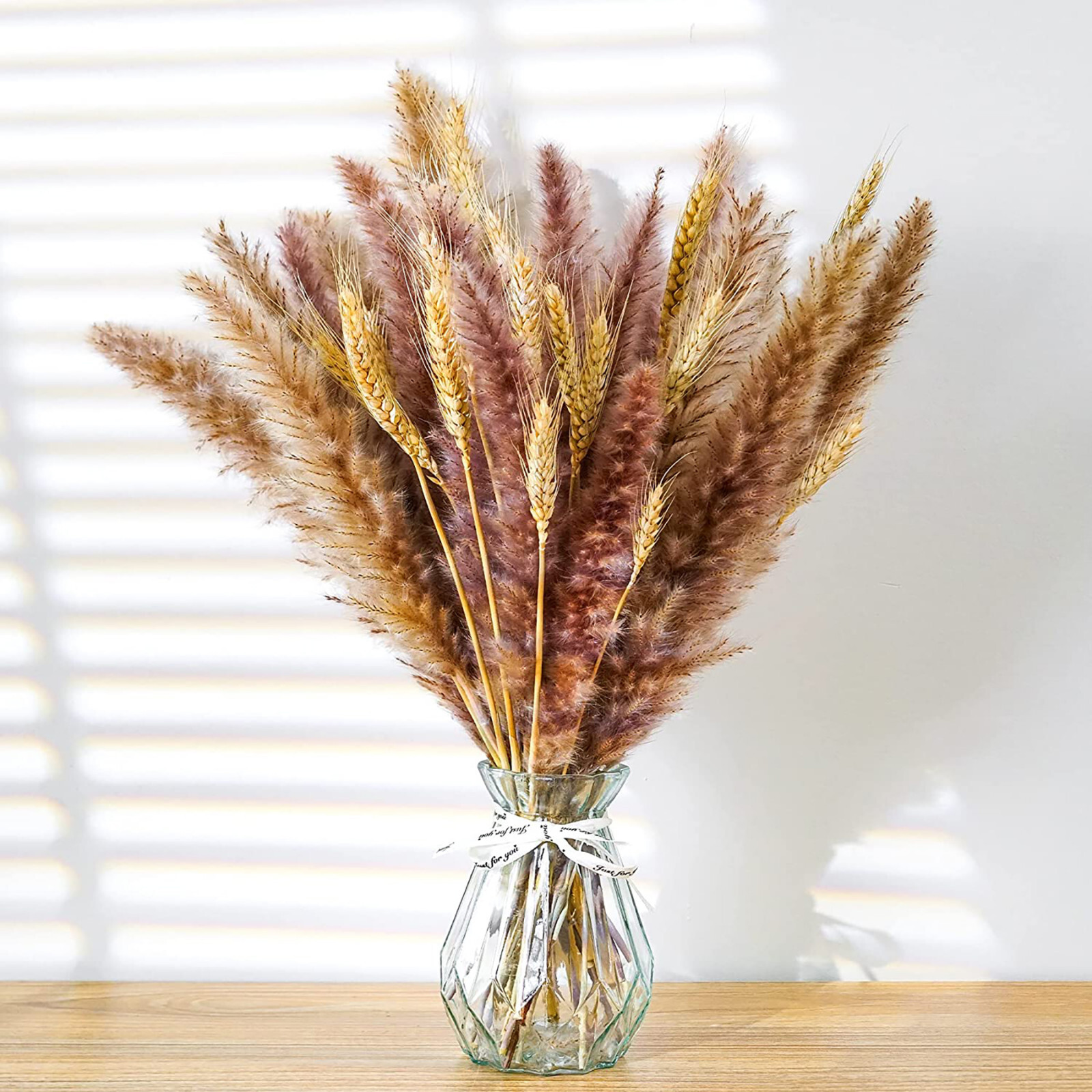 NEW 40-Pc Pampas Grass Dried Wheat Bouquet 17″ Boho Flowers Bohemian Vase Decor
