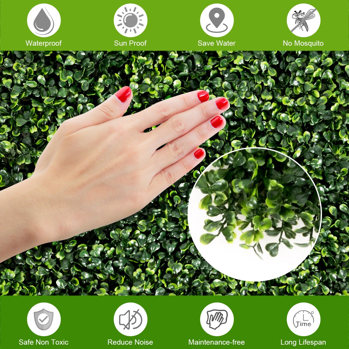 12 PCS 20″x20″ Artificial Boxwood Plant Wall Panel Hedge Privacy Fence Green