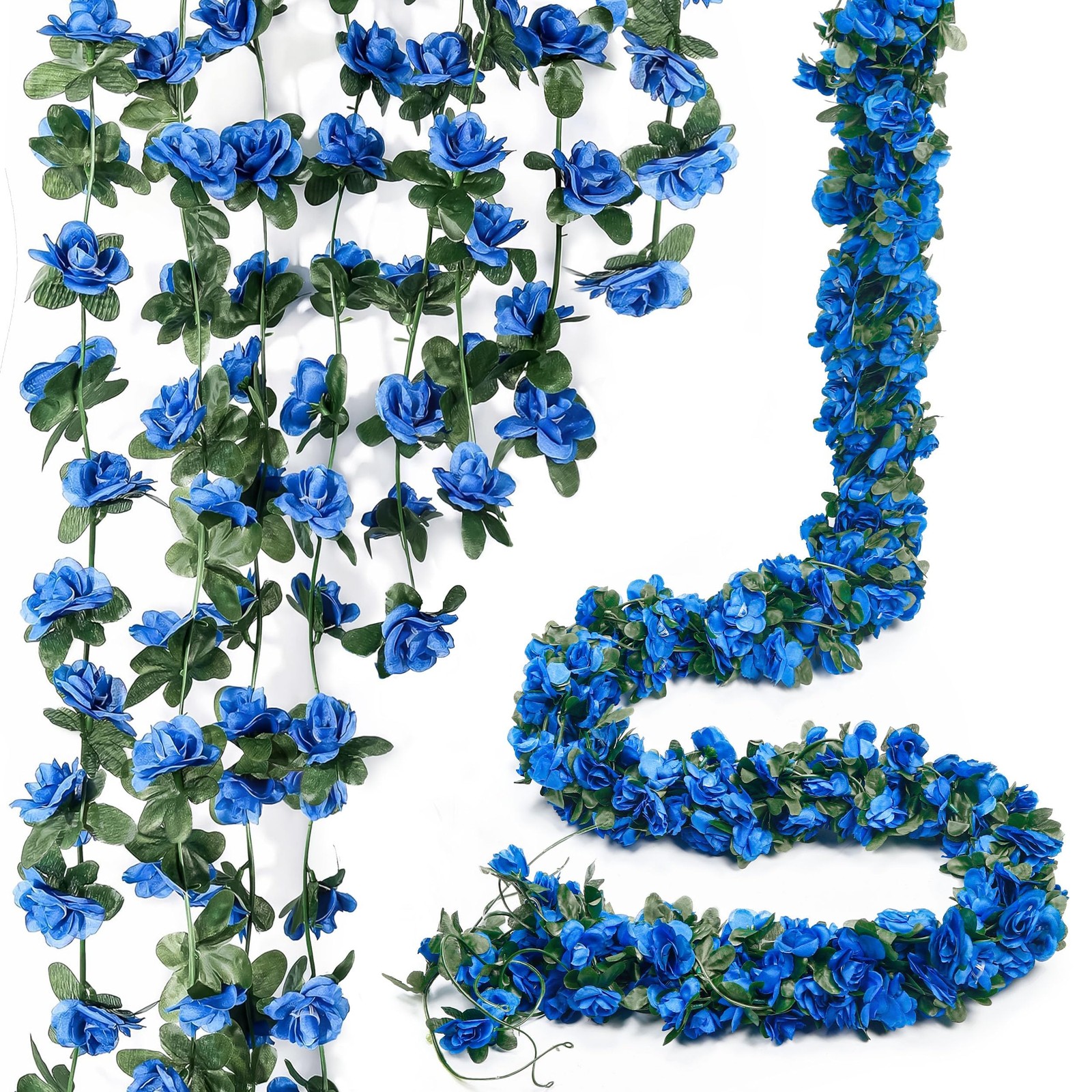 5Pcs 41FT Blue Flower Garland Artificial Rose Arch Vines Fake Spring Floral G…