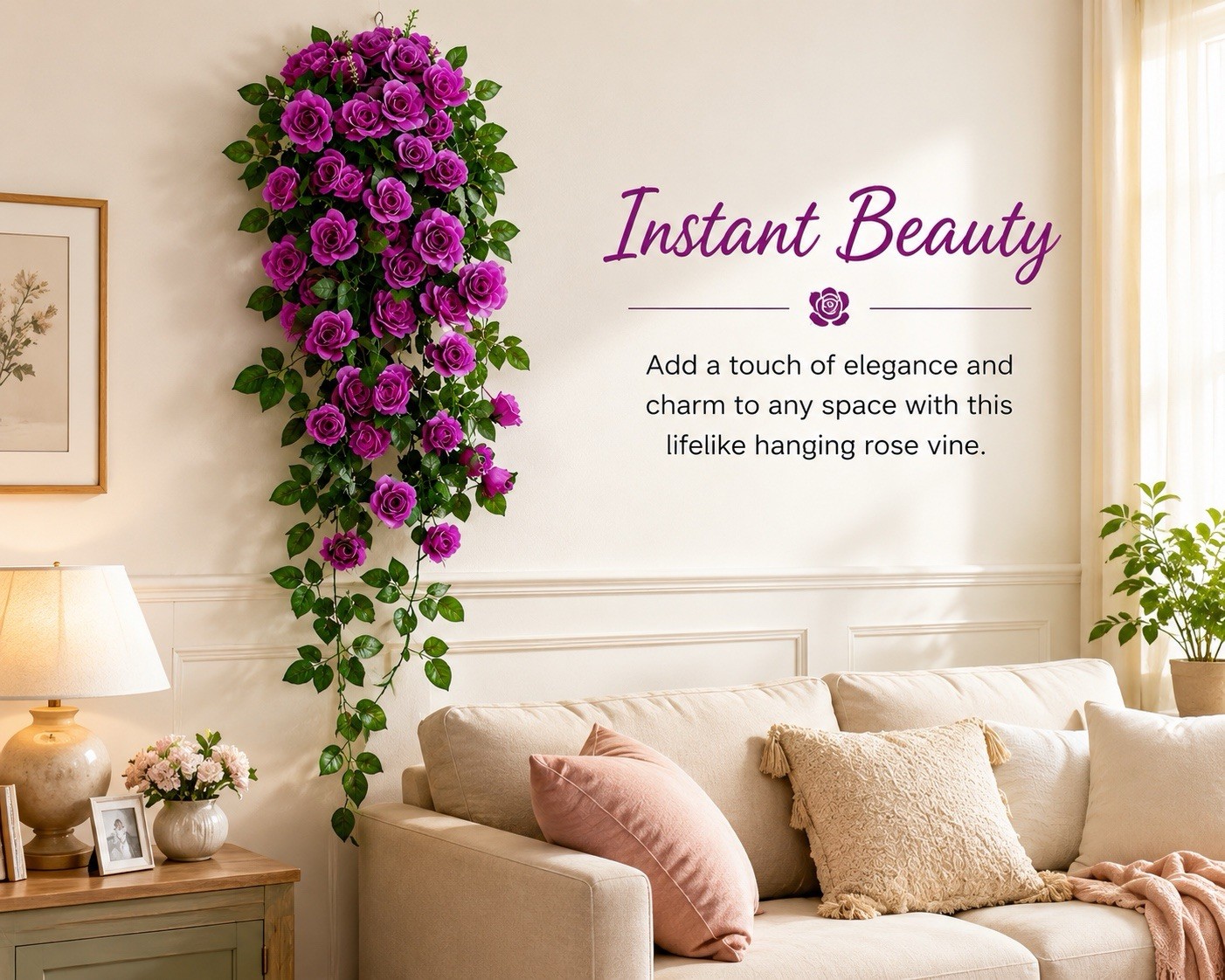 90cm Artificial Purple Rose Hanging Vine Silk Flower Garland Wedding Home Decor