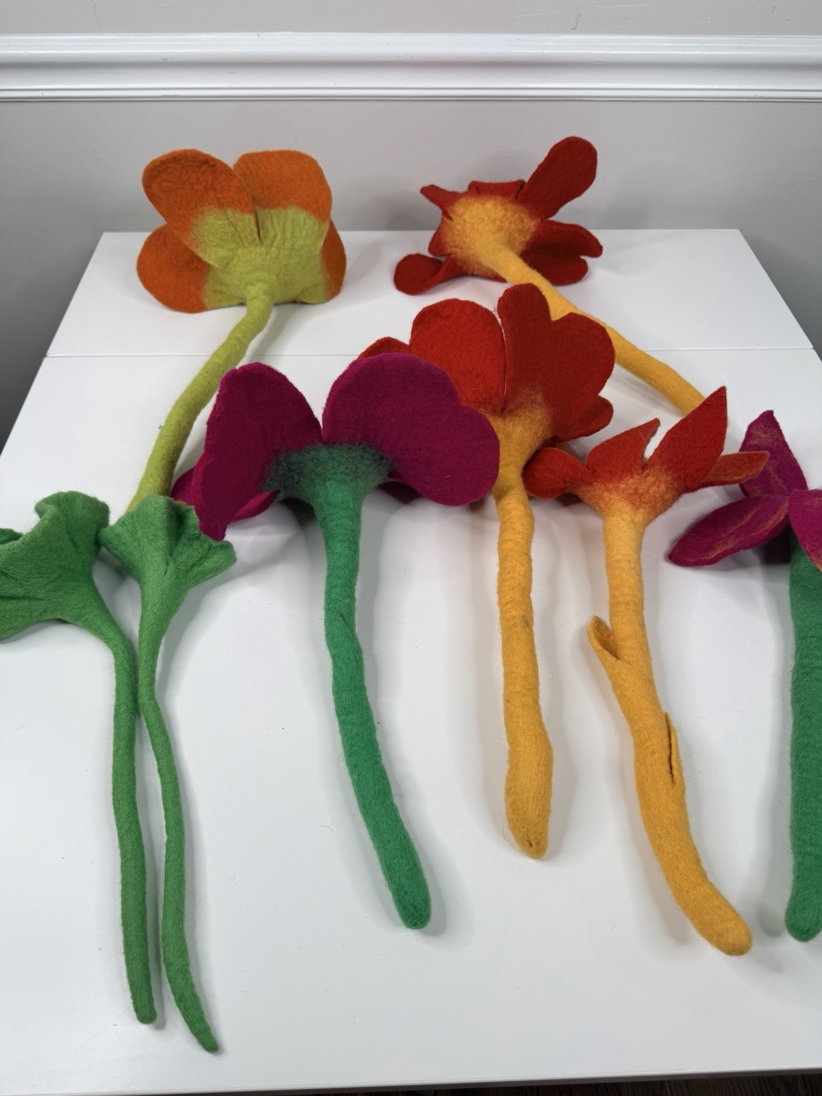 handmade 9 Whimsical Wool Felt Flowers Bouquet Great Gift Idea large colorful