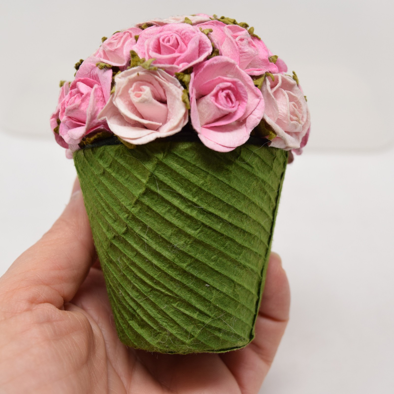 Rose Floral Cupcake Trinket Gift Box Flower Pot Fabric Cardboard Hidden Storage