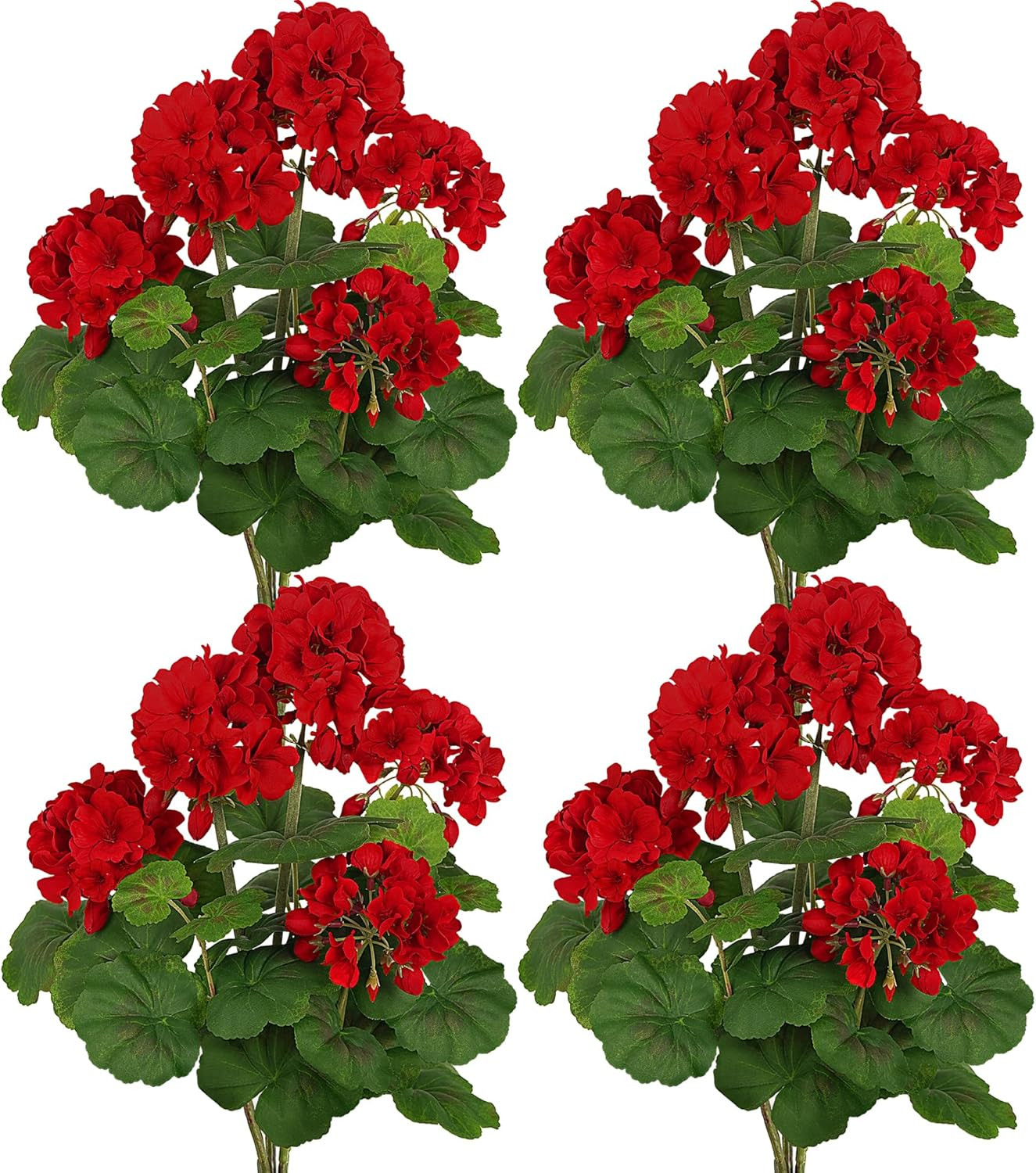2 PCS 18″ Artificial Geraniums for Outdoors, UV Resistant White Silk Flowers for