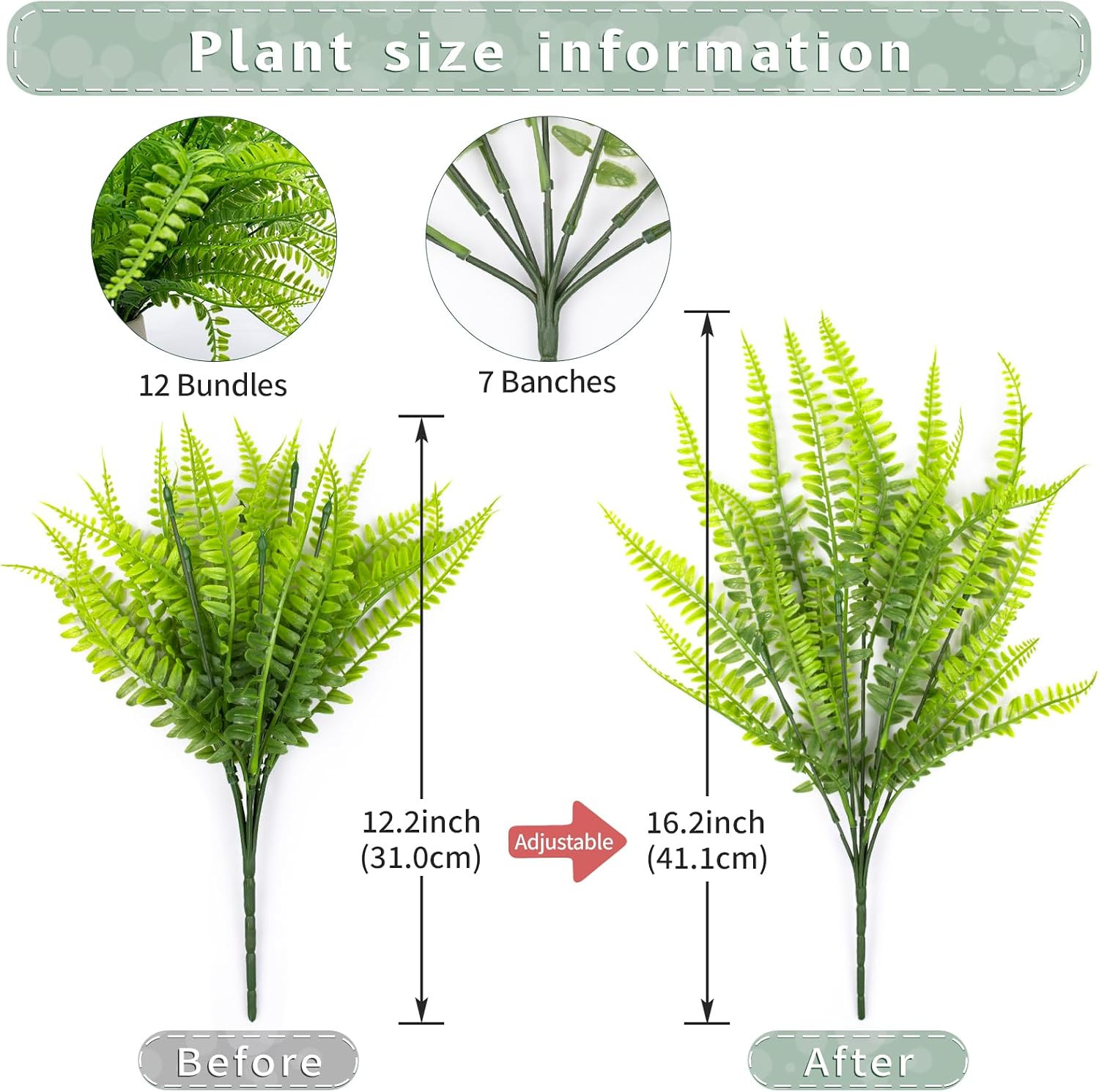 12 Bundles Artificial Boston Ferns Fake Plants Outdoor Greenery Stems Faux Sh…