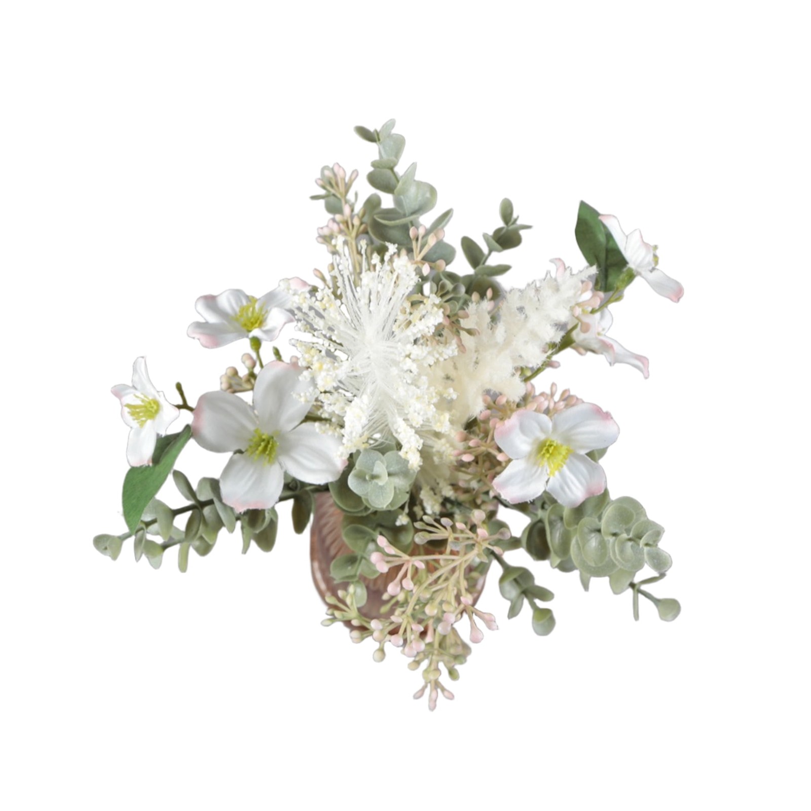 White Faux Floral Arrangement in Glass Vase 14.5 in H x 7.8 in W x 7.8 in D