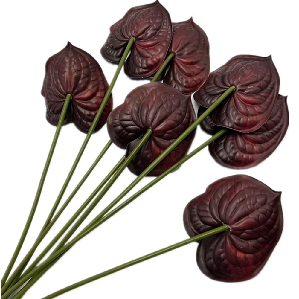 Artificial Anthurium Flowers 5.5 Inch Head Bridal Wedding Burgundy 8 PCS