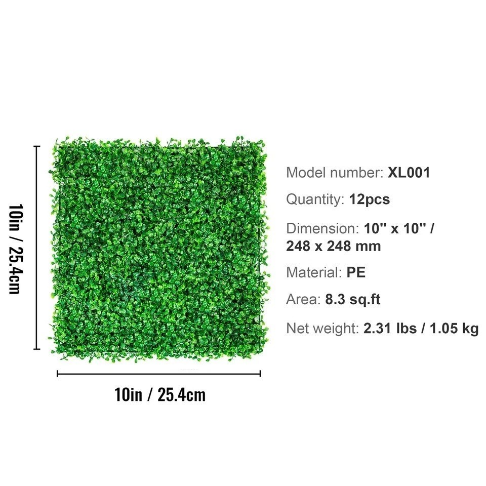 Artificial Boxwood Panel 12pcs 10″ X 10″ Grass Hedge Wall Mat for Fence