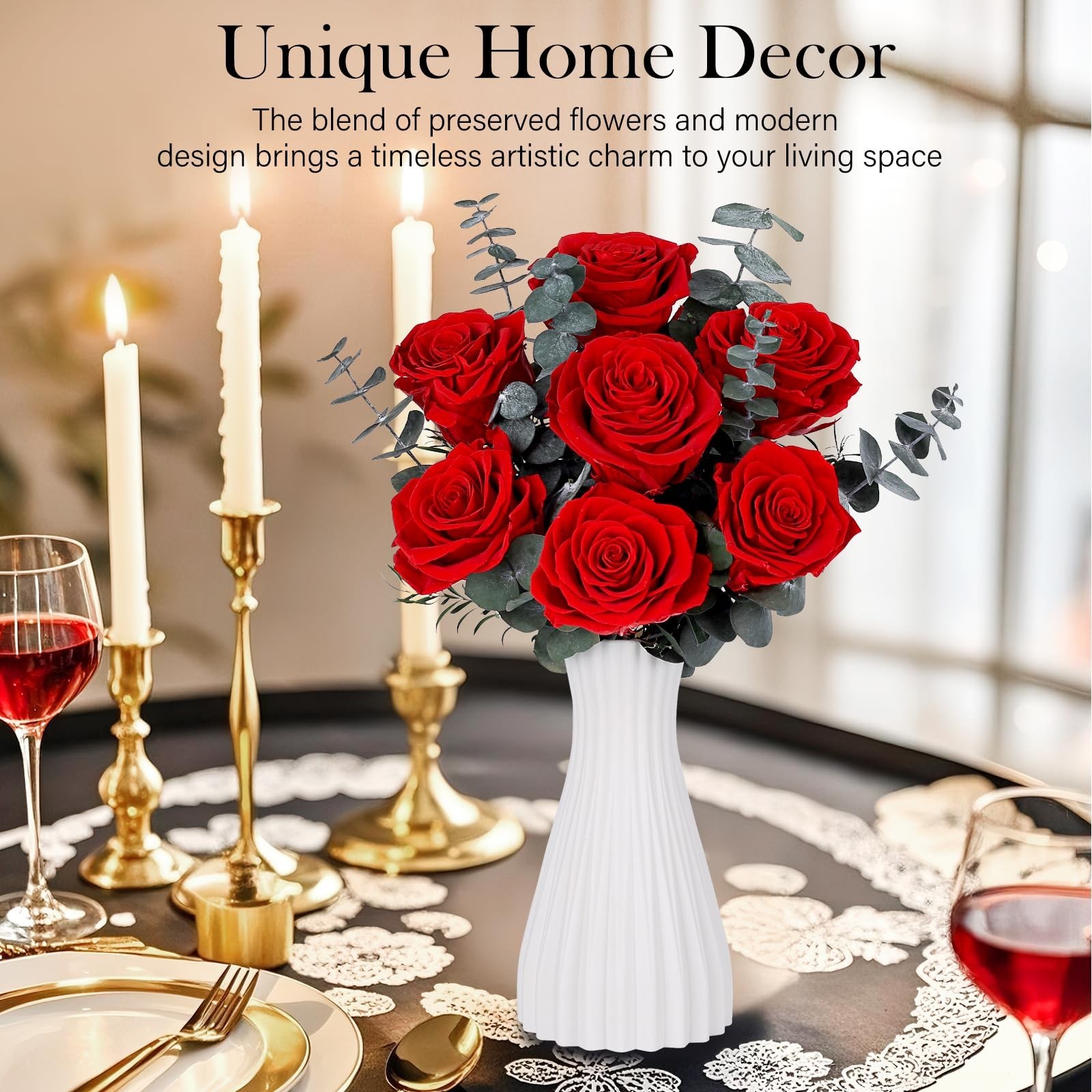 7 Red Roses Preserved Flowers in Black Wrap – Perfect Gift for Women