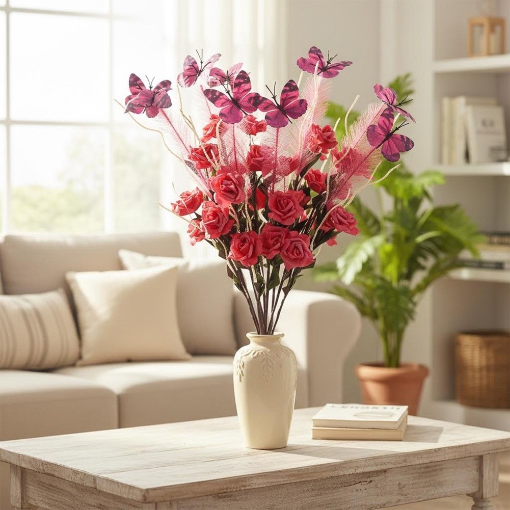 Artificial Reed Flower Bouquet for Wedding Home Office Decor White Pink Yellow