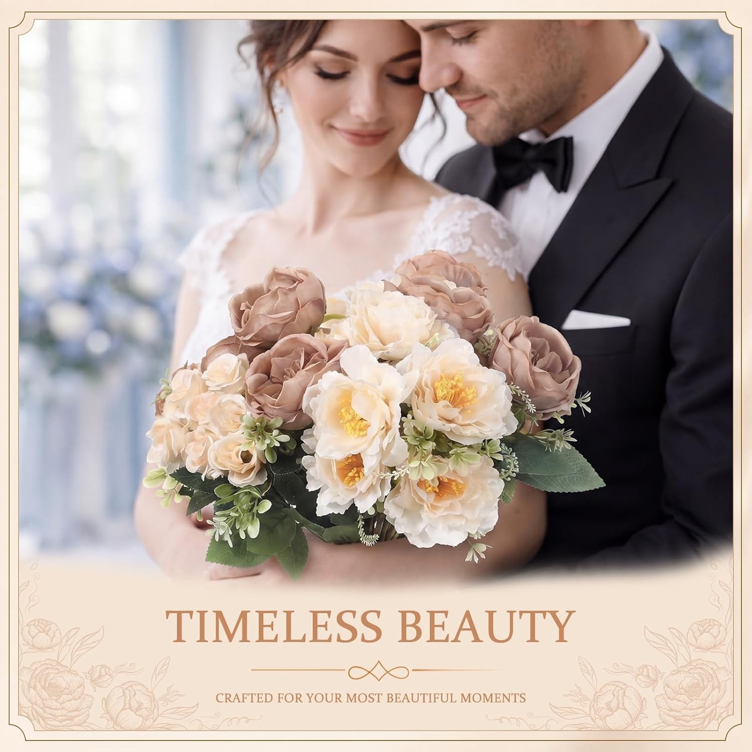Realistic 12 Bundles Silk Flower Bouquets – Brown Beige for Table Centerpieces