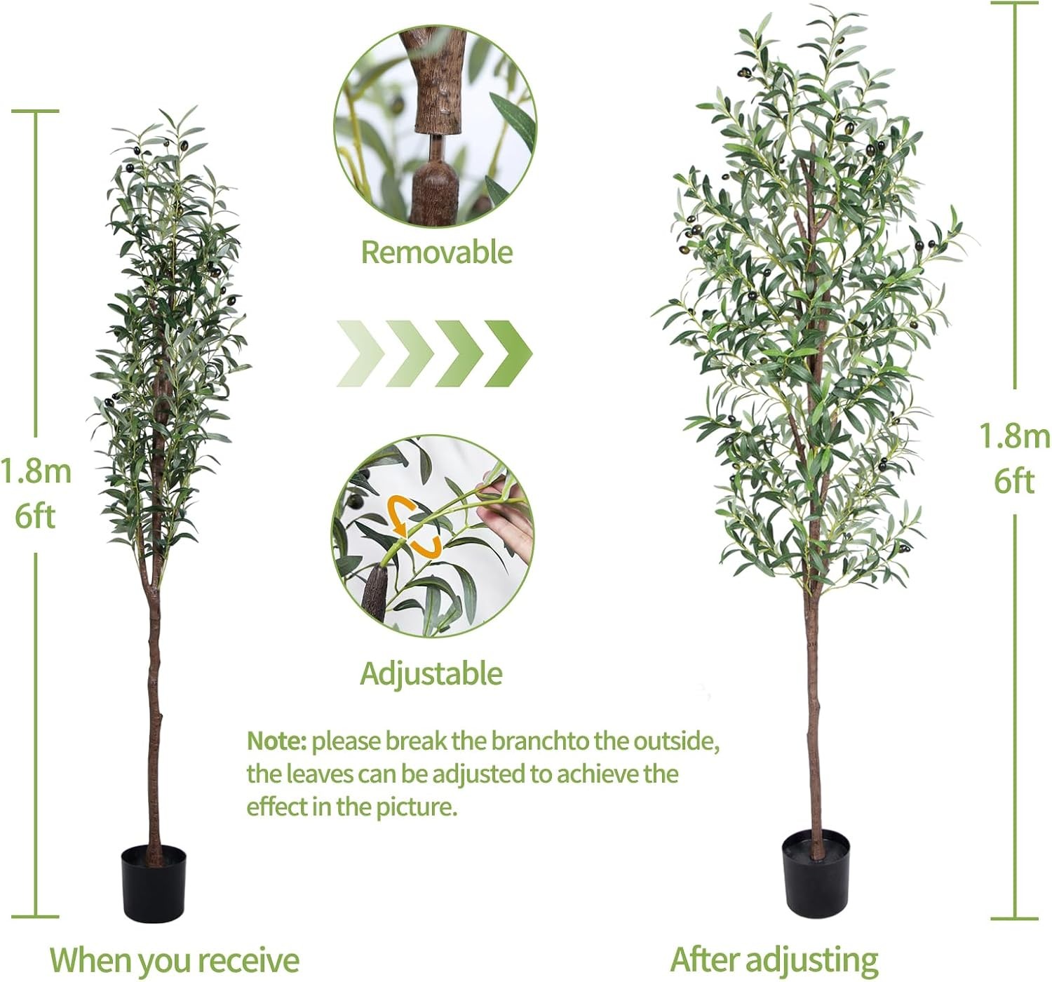 Artificial Olive Tree, 6FT Tall Faux Olive Trees 72in Outdoor Fake Potted Silk