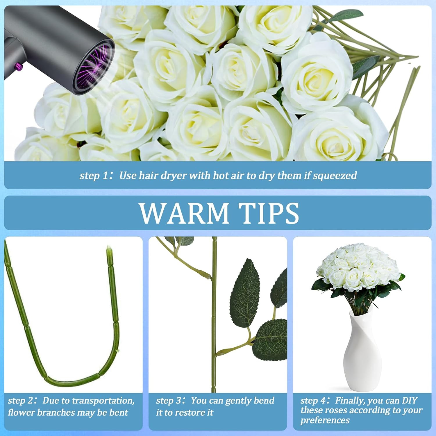 30Pcs Fake Roses Artificial Silk Flowers Long Stems Bouquet for Wedding Bridal S