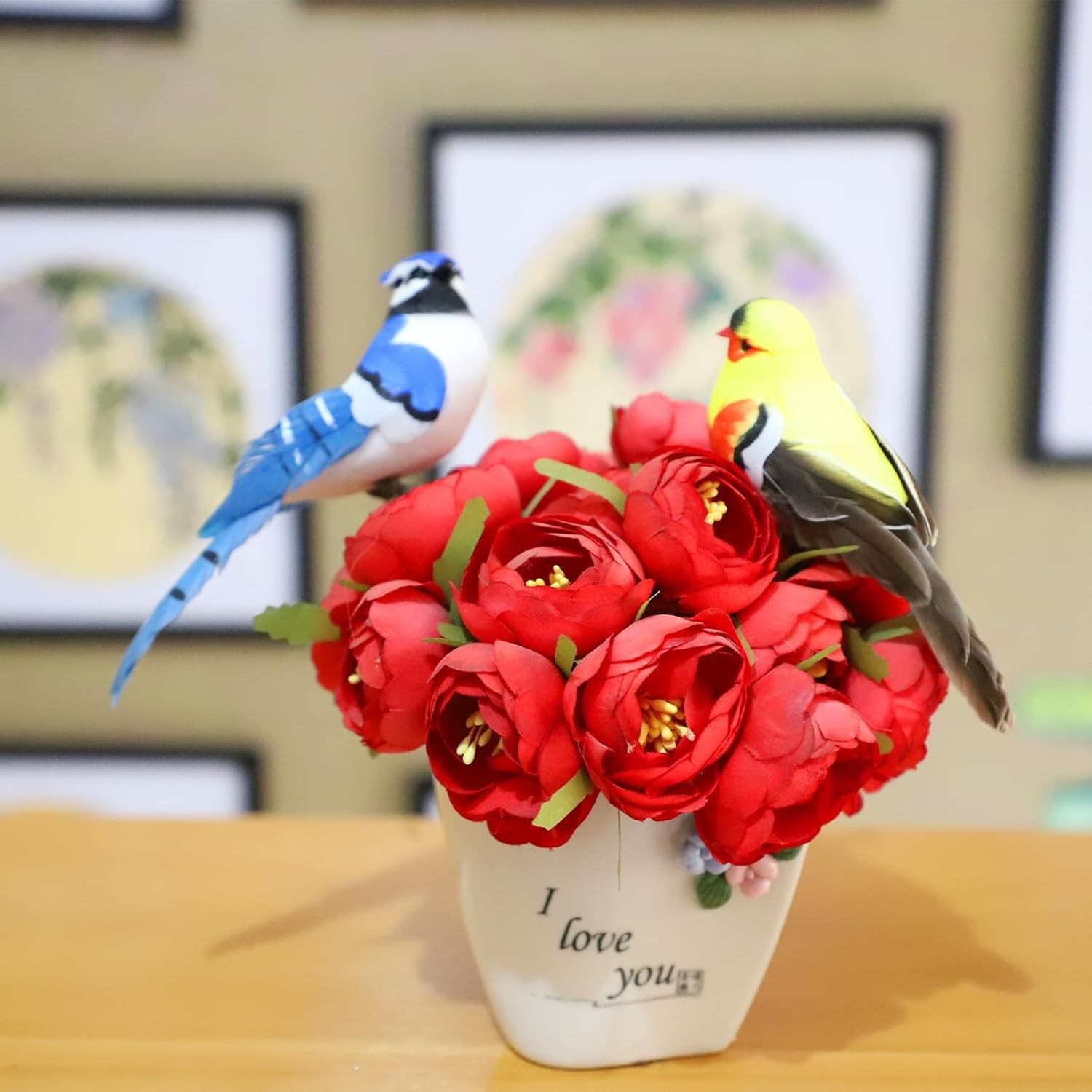 Realistic Bird Ornaments 3pcs Red Cardinal Blue Jay Goldfinch for Christmas
