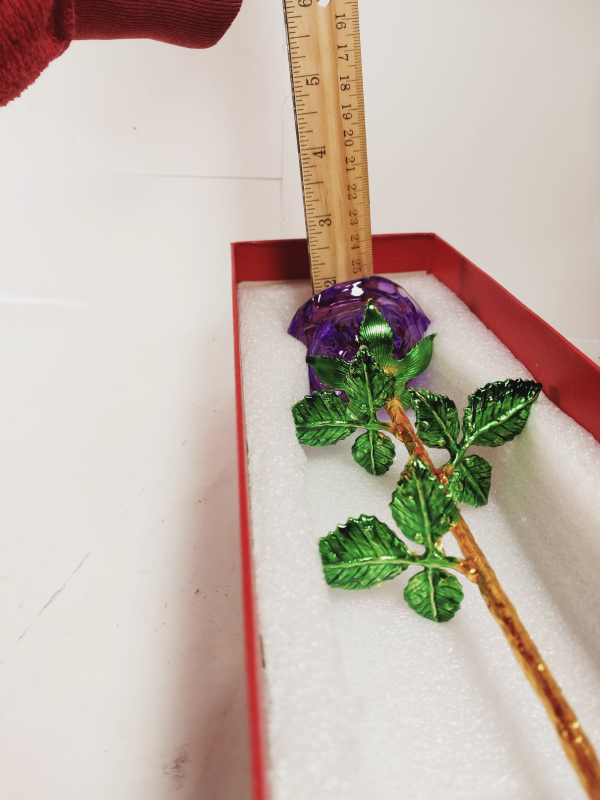Long Stemmed Purple Rose Figurine Glass Crystal Mothers Easter Event Bling 9.5″