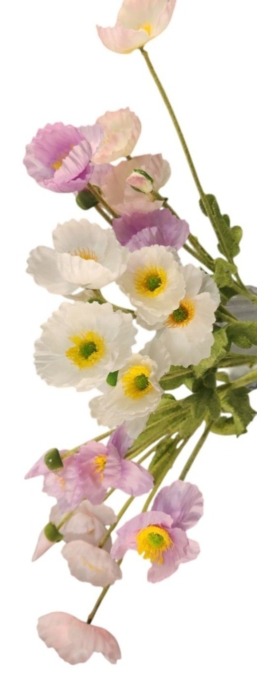 Artificial Silk Poppy Flowers Lavender White Pink Faux Wildflower Bouquet 6 Stem