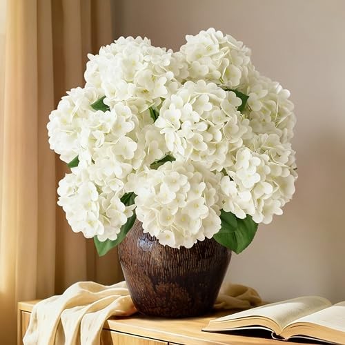 A Bunch 21in Real Touch Hydrangea Artificial Flowers with 5pcs 1 Bunch White