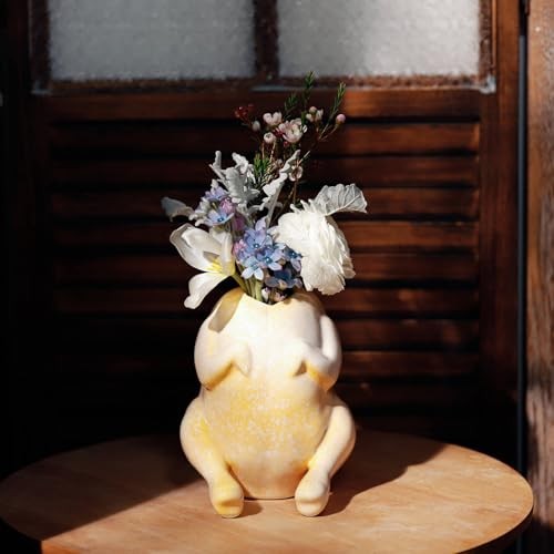 Quirky Yellow Ceramic Raw Chicken Vase – Funny Uncooked Turkey Lemon Yellow