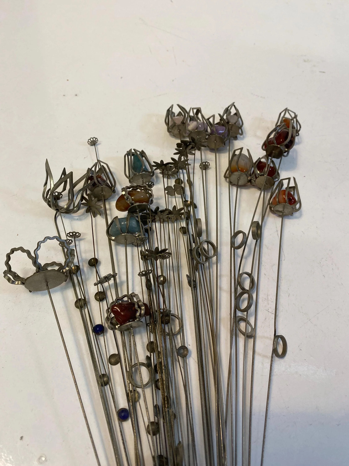 Vintage metal bouquet with hard stones 50 cm, handmade decorative flowers,