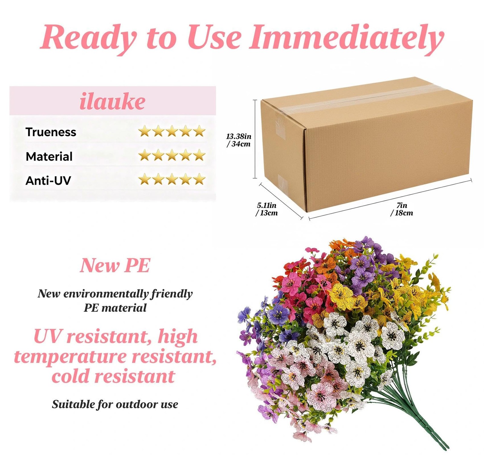 9 Bundles Artificial Flowers for Outdoors, 13.8in UV Resistant Silk Violets O…