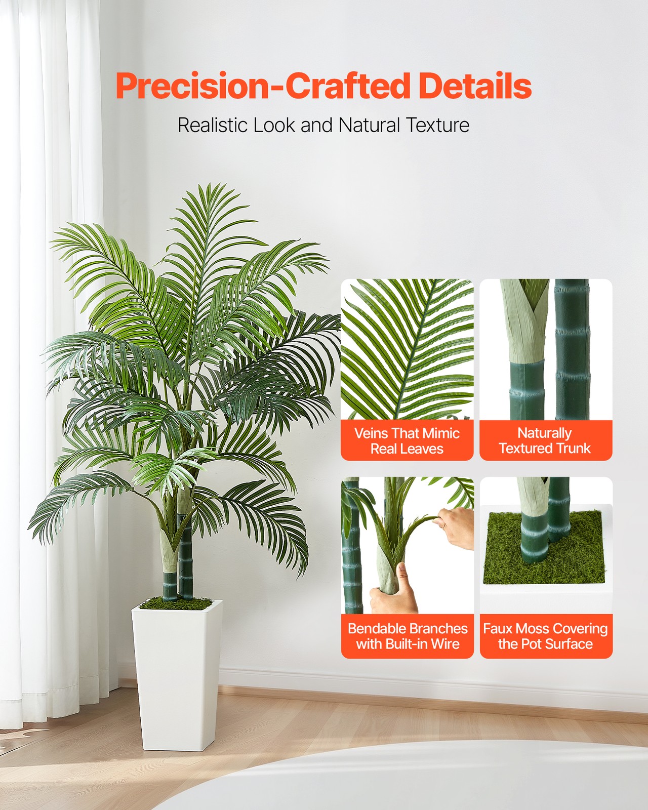 VEVOR 5ft Artificial Areca Palm Tree Fake Plant with White Planter Indoor