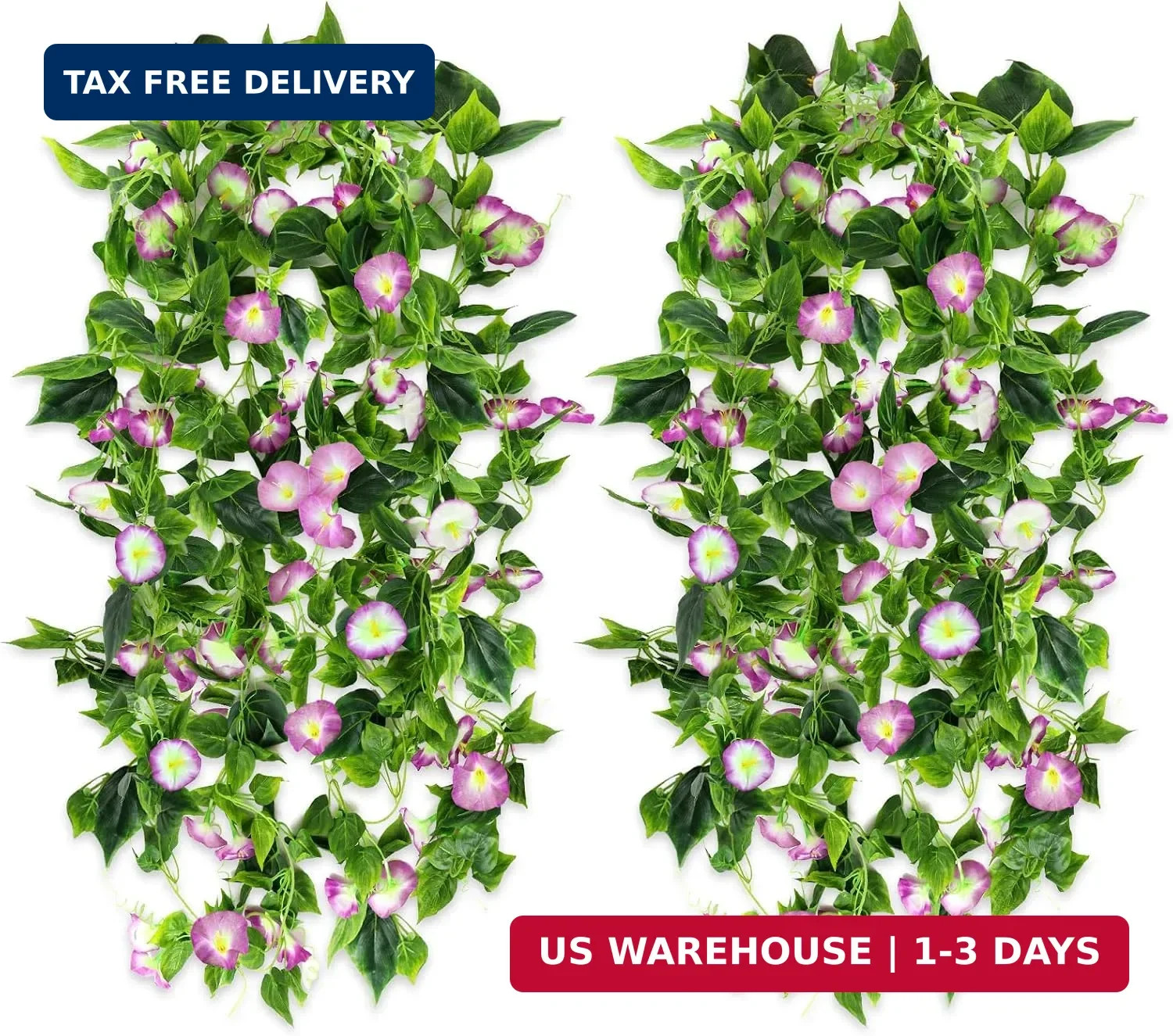 AirSun Artificial Morning Glory Flower Vines, 2pcs 15Feet Hanging Plants Silk Ga