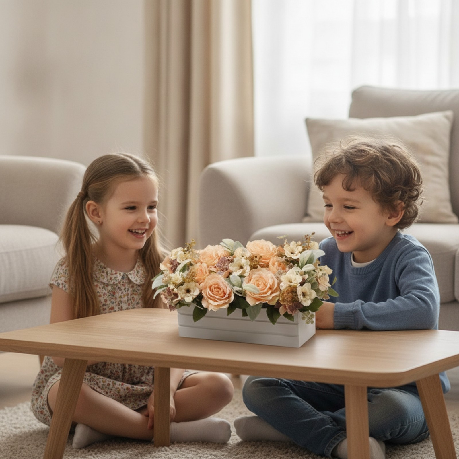 Flower Centerpiece with Wooden Planter No Watering for Wedding Planners
