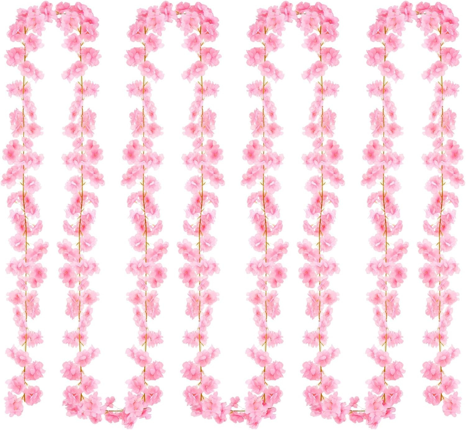 8 PCS 47.2Ft Artificial Cherry Blossom Garland Pink Sakura Flower Vines Hanging
