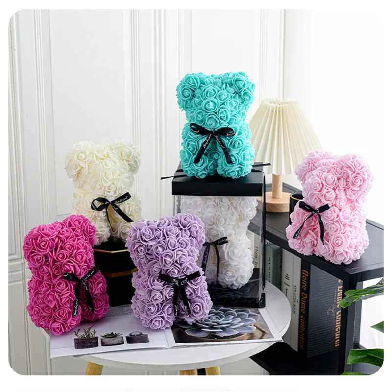 Wedding Rose Teddy Bear With Box For Women Valentines Girlfriend Birthday Gifts
