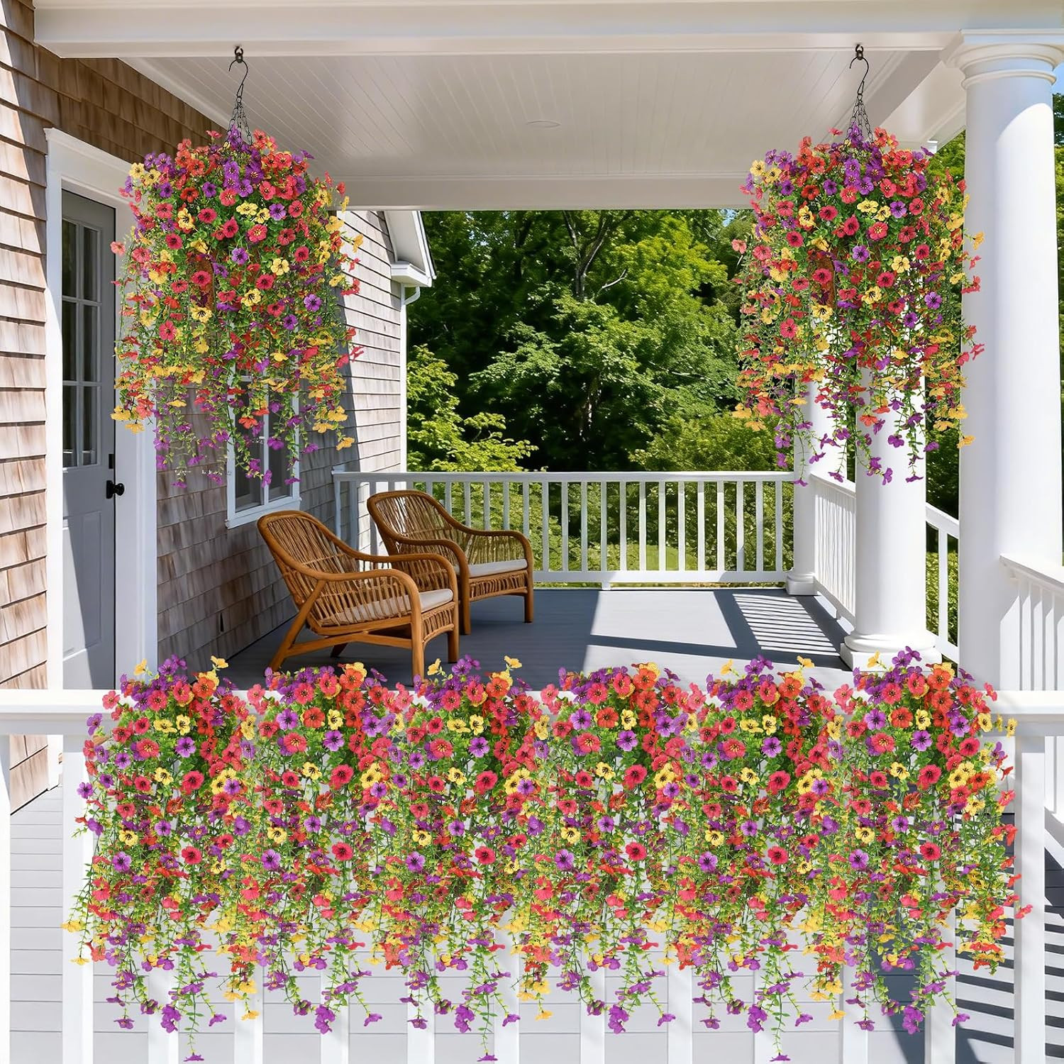 Artificial Hanging Flowers for Outdoors, 2 Pcs Fake Hanging Plants Spring
