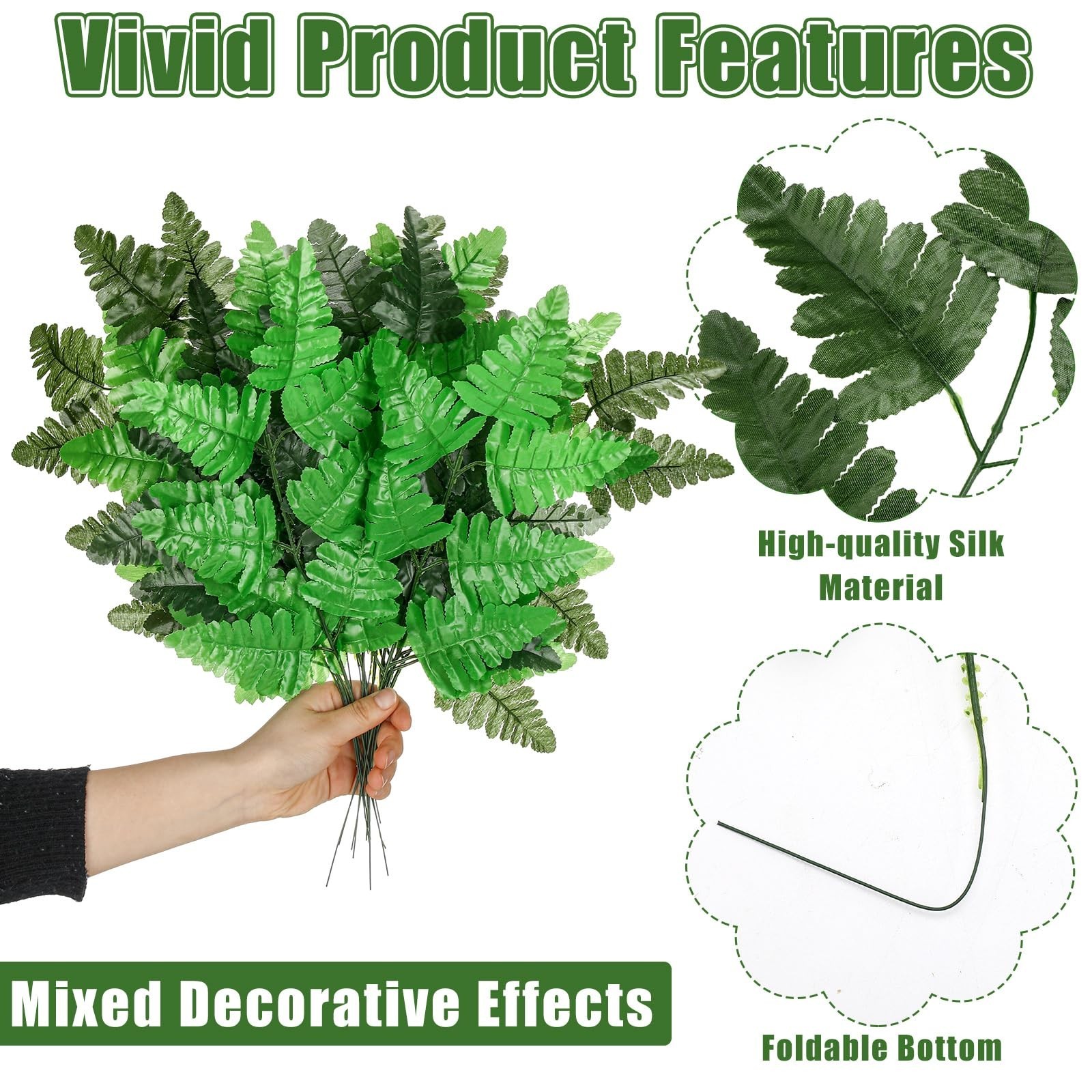 48 Pcs Faux Leather Fern Stems – 4 Styles, 15.8″ & 14.6″ Greenery Picks for Wedd